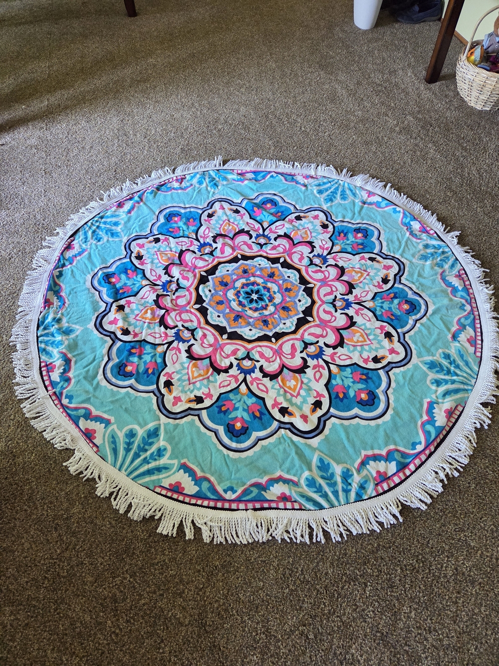 Turquoise Mandala Round Beach Towel with Fringe - Home Bath